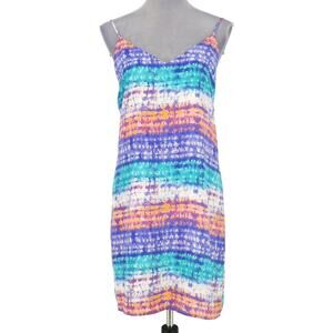Aqua Slip Dress Juniors Medium Blue White Pink Stripe Lined Sleeveless Strappy